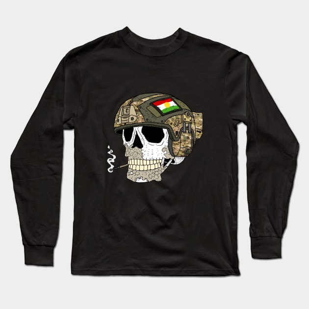 a skull with a Kurdish helmet. Long Sleeve T-Shirt by JJadx